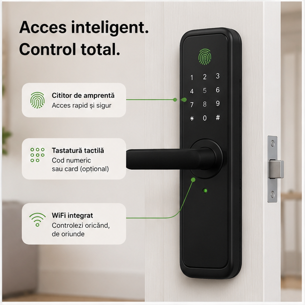 Încuietoare Inteligentă cu Amprentă Biometrică și WiFi