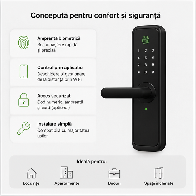 Încuietoare Inteligentă cu Amprentă Biometrică și WiFi