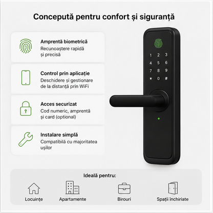 Încuietoare Inteligentă cu Amprentă Biometrică și WiFi
