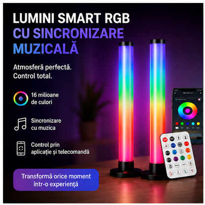 Set 2 Lampi LED Smart RGB cu Sincronizare Muzicală și Wi-Fi
