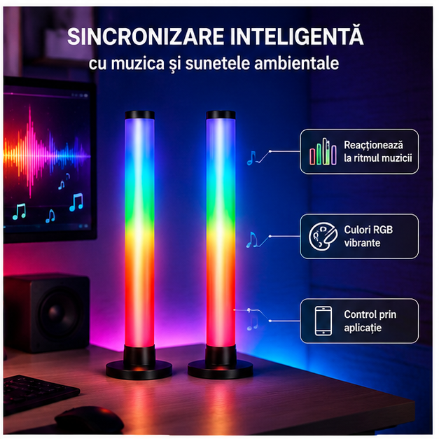 Set 2 Lampi LED Smart RGB cu Sincronizare Muzicală și Wi-Fi