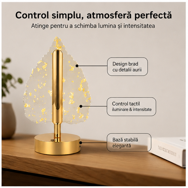 Lampă Decorativă Brad cu LED – 3 Culori, Touch Dimabilă, Reîncărcabilă