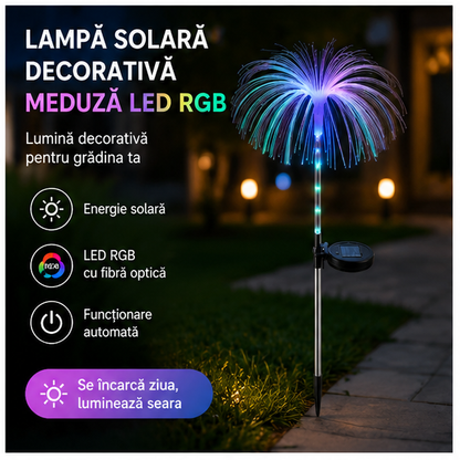 Lampa Solara Decorativa Meduza cu LED RGB și Fibră Optică