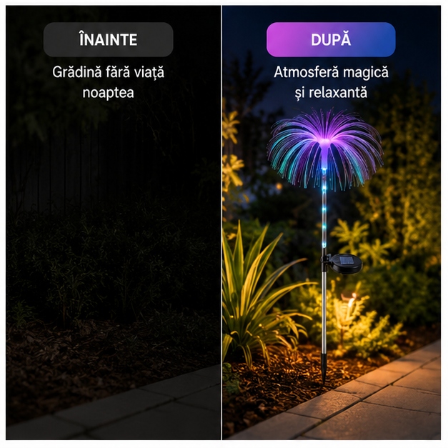 Lampa Solara Decorativa Meduza cu LED RGB și Fibră Optică