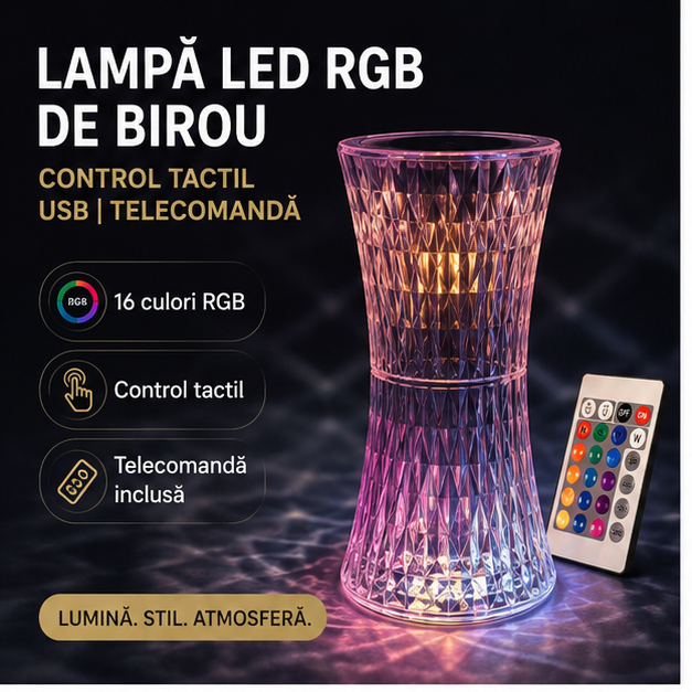 Lampă LED RGB de Birou Control Tactil USB Telecomandă Design Elegant