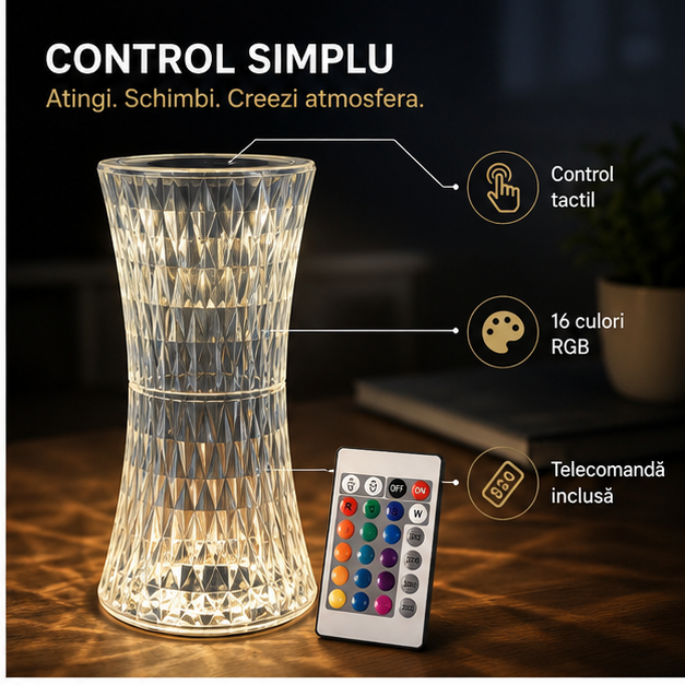 Lampă LED RGB de Birou Control Tactil USB Telecomandă Design Elegant