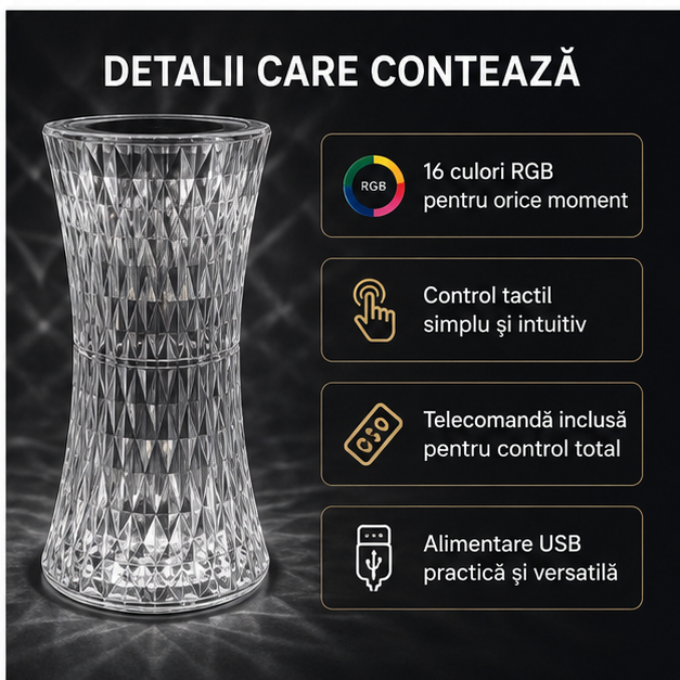 Lampă LED RGB de Birou Control Tactil USB Telecomandă Design Elegant