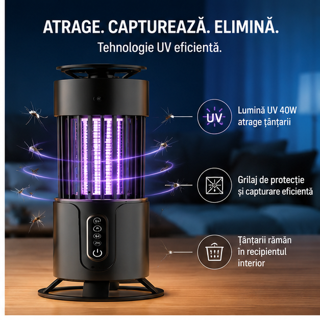 Lampa Anti-Țânțari UV 40W cu 3 Temporizatoare și Captare