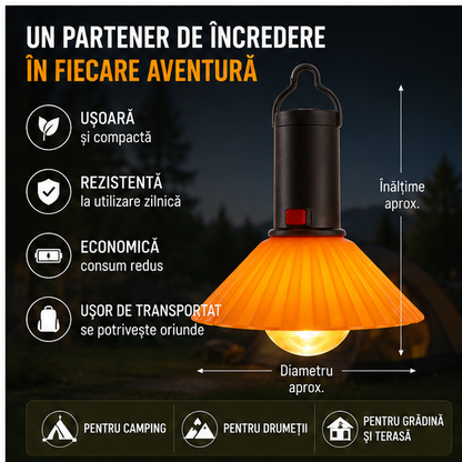 Lampă de Camping Suspendată Multifuncțională, Reîncărcabilă, Rezistentă la Apă