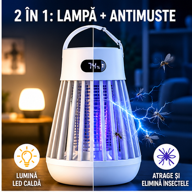 Lampa Antimuste 2 in 1 Portabila Impermeabila Camping Alb