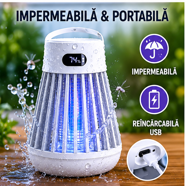 Lampa Antimuste 2 in 1 Portabila Impermeabila Camping Alb