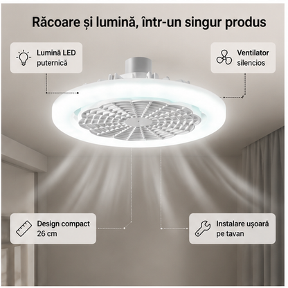 Lampa LED Tavan cu Ventilator și Telecomandă 26 cm