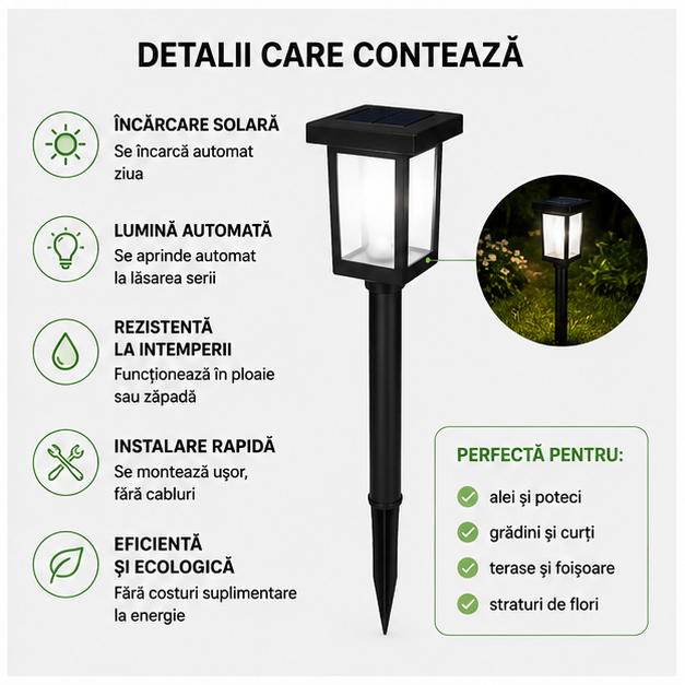 Lămpa Solară Decorativă pentru Grădină - Iluminare Ecologică