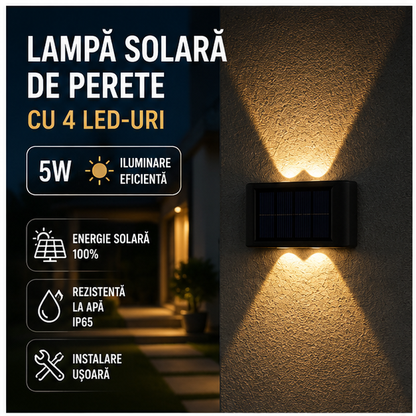 Lampă Solară de Perete cu 4 LED-uri - IP65 - 5W