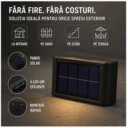 Lampă Solară de Perete cu 4 LED-uri - IP65 - 5W