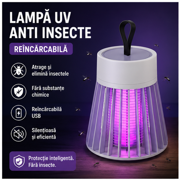 Lampa UV Anti Insecte Reîncărcabilă - Protecție Eficientă