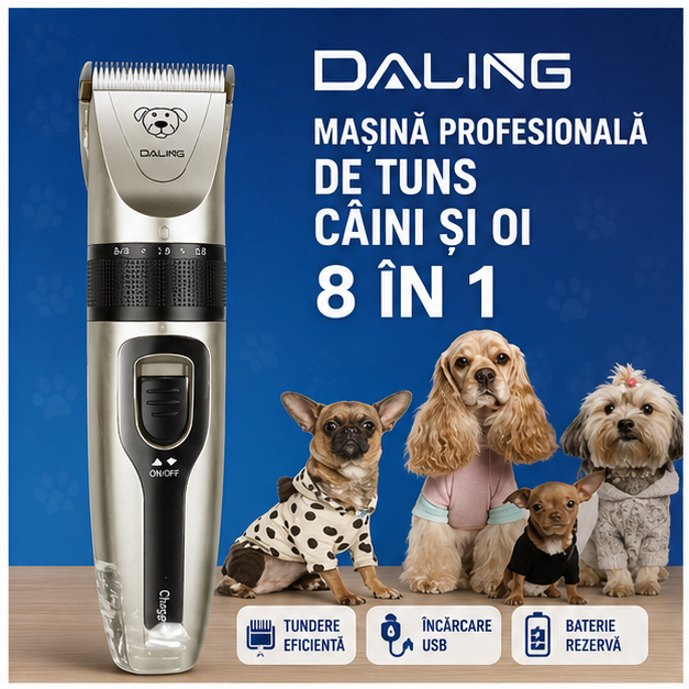 Mașină de Tuns Câini Daling 5 în 1 - Aparat Fără Fir