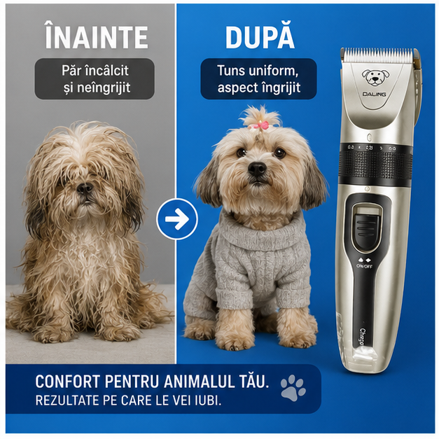 Mașină de Tuns Câini Daling 5 în 1 - Aparat Fără Fir