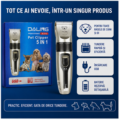 Mașină de Tuns Câini Daling 5 în 1 - Aparat Fără Fir
