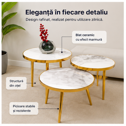 Set de 3 Mese de Servire din Oțel cu Suprafață Ceramică
