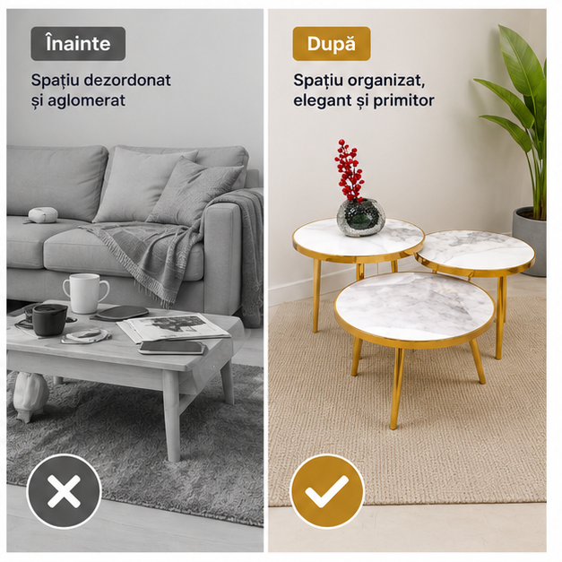 Set de 3 Mese de Servire din Oțel cu Suprafață Ceramică