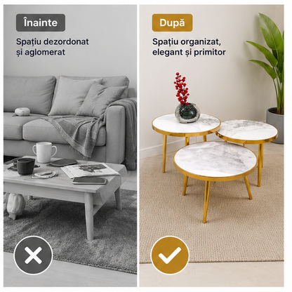 Set de 3 Mese de Servire din Oțel cu Suprafață Ceramică