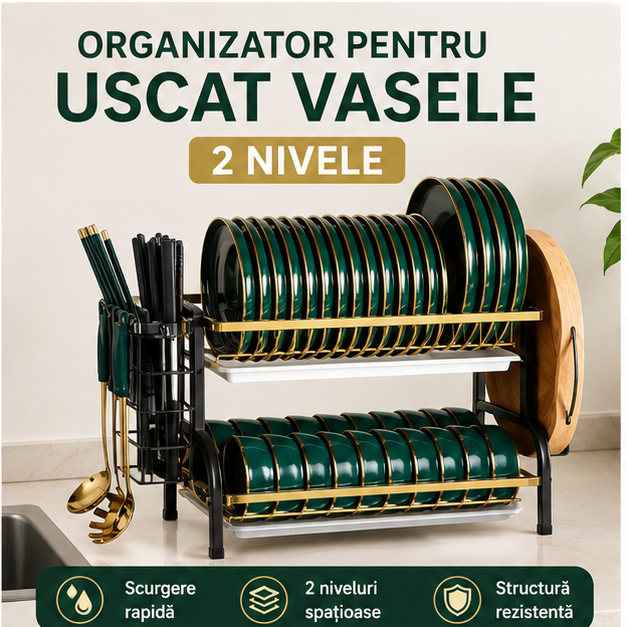 Organizator pentru Uscat Vasele 2 Nivele - Compact si Functional