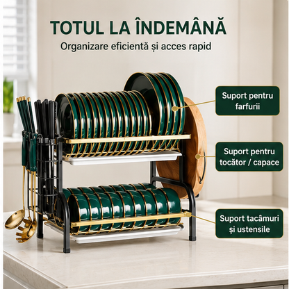 Organizator pentru Uscat Vasele 2 Nivele - Compact si Functional