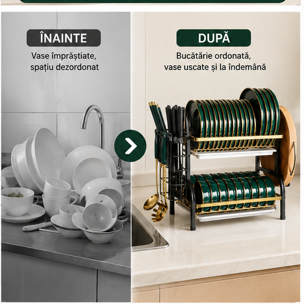 Organizator pentru Uscat Vasele 2 Nivele - Compact si Functional