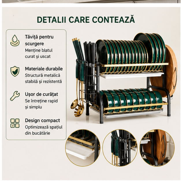 Organizator pentru Uscat Vasele 2 Nivele - Compact si Functional