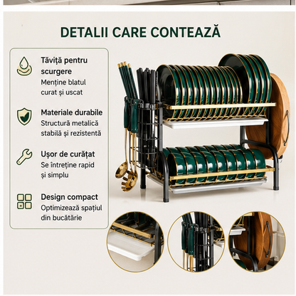 Organizator pentru Uscat Vasele 2 Nivele - Compact si Functional