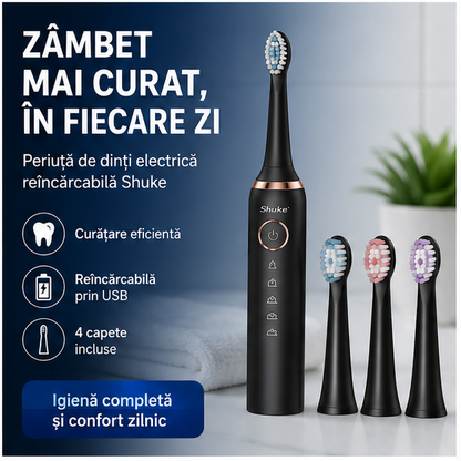 Periuta de dinti electrica reincarcabila Shuke, 4 capete de periere