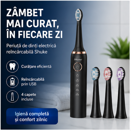 Periuta de dinti electrica reincarcabila Shuke, 4 capete de periere
