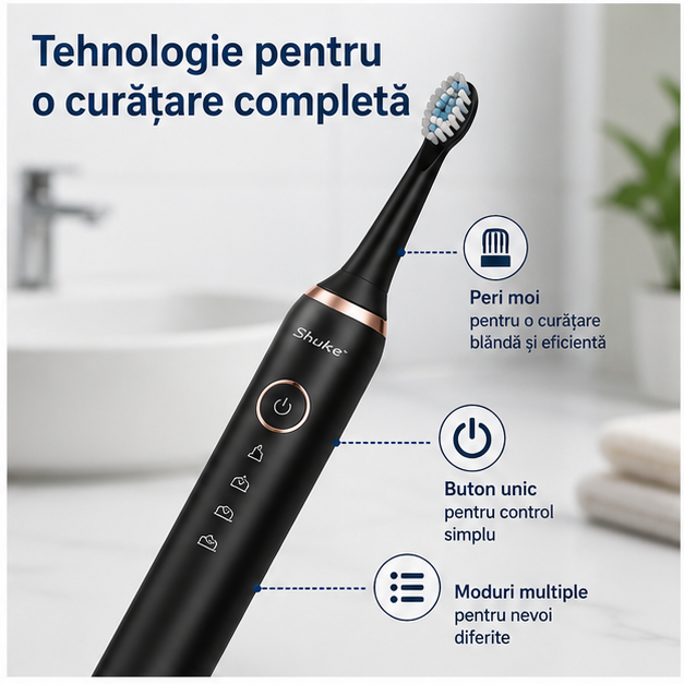Periuta de dinti electrica reincarcabila Shuke, 4 capete de periere