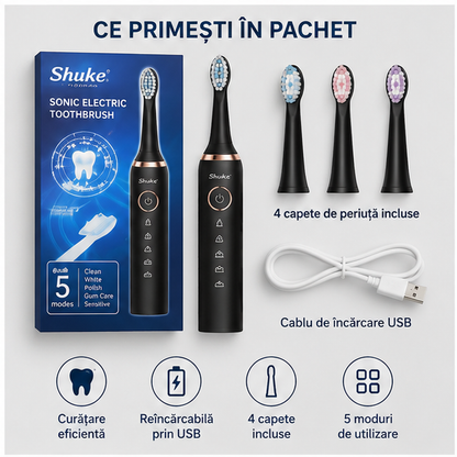 Periuta de dinti electrica reincarcabila Shuke, 4 capete de periere