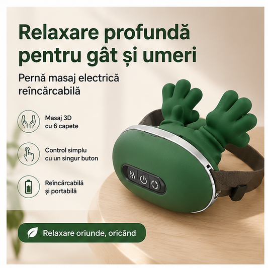 Pernă Masaj Electrică Reîncărcabilă pentru Gât și Umeri