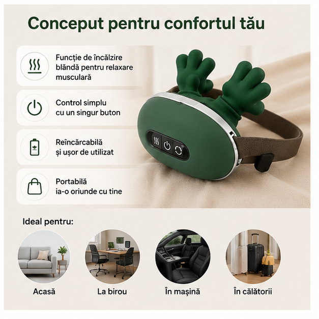 Pernă Masaj Electrică Reîncărcabilă pentru Gât și Umeri