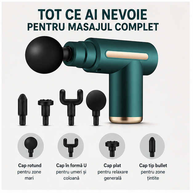 Pistol de Masaj Muscular cu Percuție pentru Țesut Profund