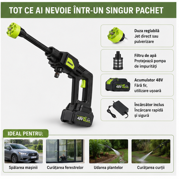 Pistol de Apă cu Presiune 48V cu 1 Acumulator