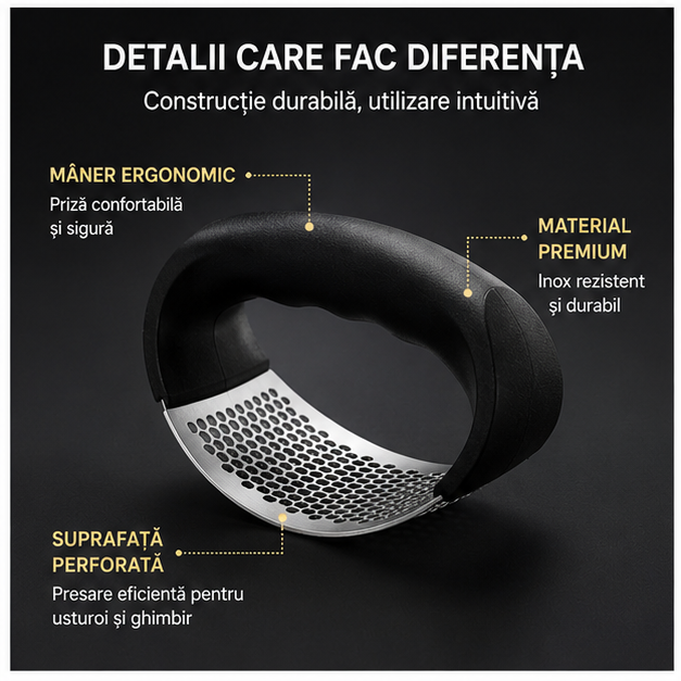 Presa Manuala pentru Usturoi si Ghimbir - Inox Premium