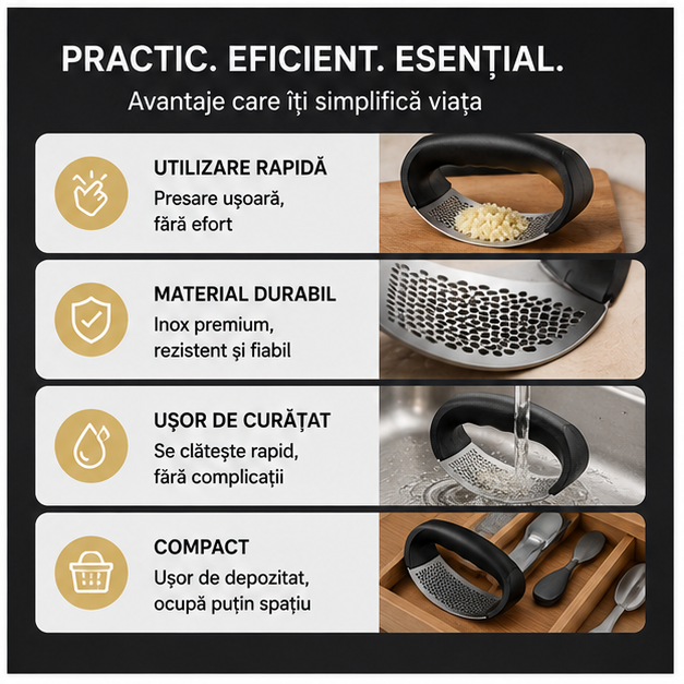 Presa Manuala pentru Usturoi si Ghimbir - Inox Premium