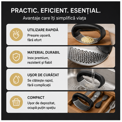 Presa Manuala pentru Usturoi si Ghimbir - Inox Premium