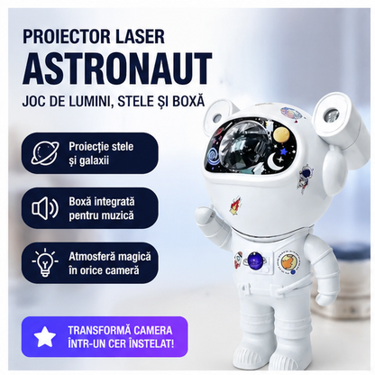Proiector Laser Astronaut cu Joc de Lumini, Stele și Boxă Bluetooth – Atmosferă Galaxy pentru Cameră