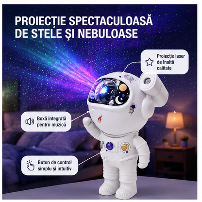 Proiector Laser Astronaut cu Joc de Lumini, Stele și Boxă Bluetooth – Atmosferă Galaxy pentru Cameră
