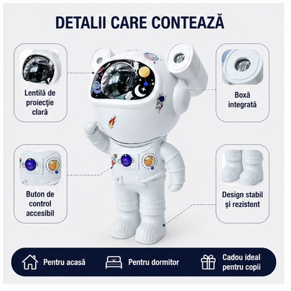 Proiector Laser Astronaut cu Joc de Lumini, Stele și Boxă Bluetooth – Atmosferă Galaxy pentru Cameră