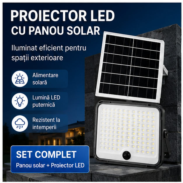 Proiector LED cu Panou Solar - Iluminat Exterior Economic