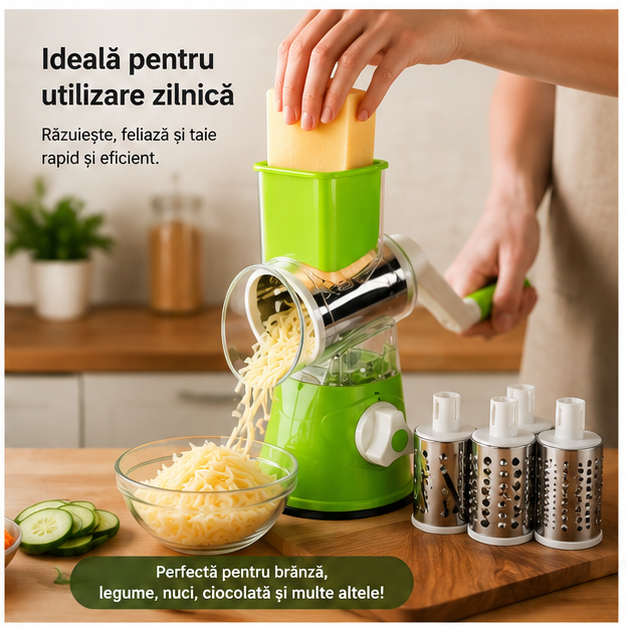 Razatoare Multifunctionala Branza cu 3 Lame Cilindrice Interschimbabile