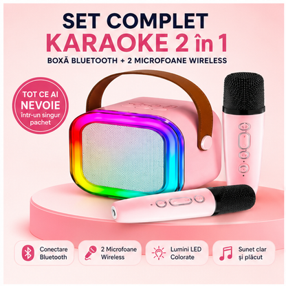 Set Boxa Bluetooth Karaoke Cu 2 Microfoane Wireless