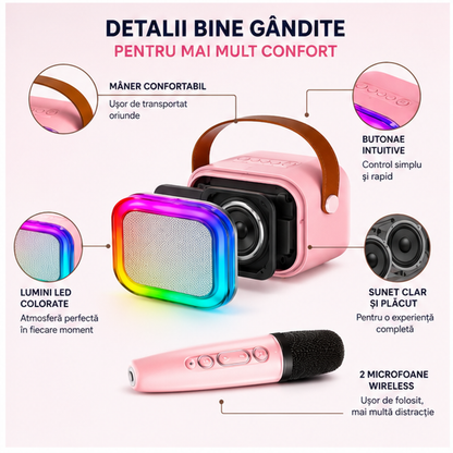 Set Boxa Bluetooth Karaoke Cu 2 Microfoane Wireless