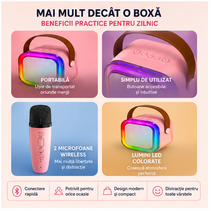 Set Boxa Bluetooth Karaoke Cu 2 Microfoane Wireless